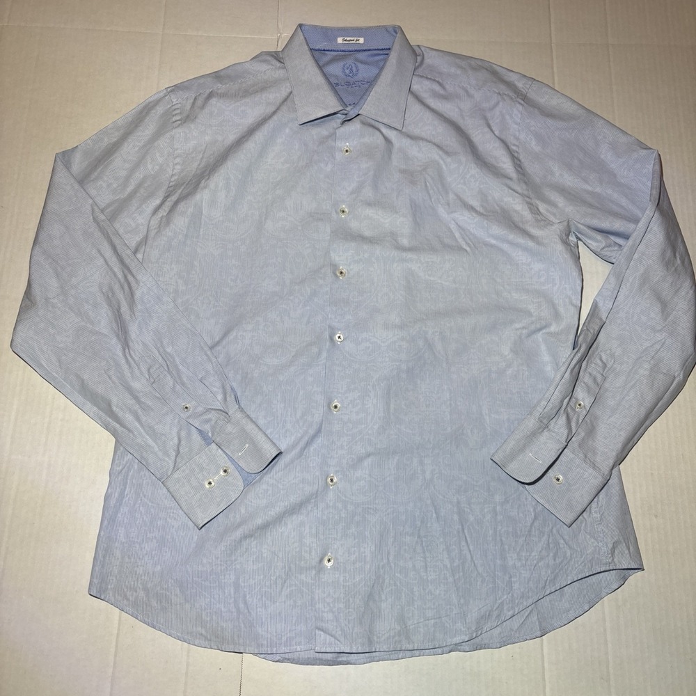 Bugatchi Shirt Mens 2XL Blue  Abstract Floral Print Long Sleeve Cotton Shaped